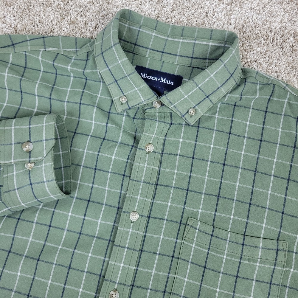 Mizzen+Main Mens XL Olive Green Check Performance Stretch Button Down LS